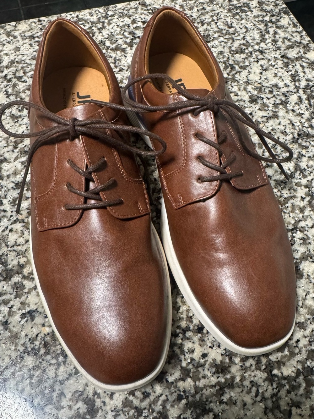 jf j.ferrar Brown Leather Derby with White Sole